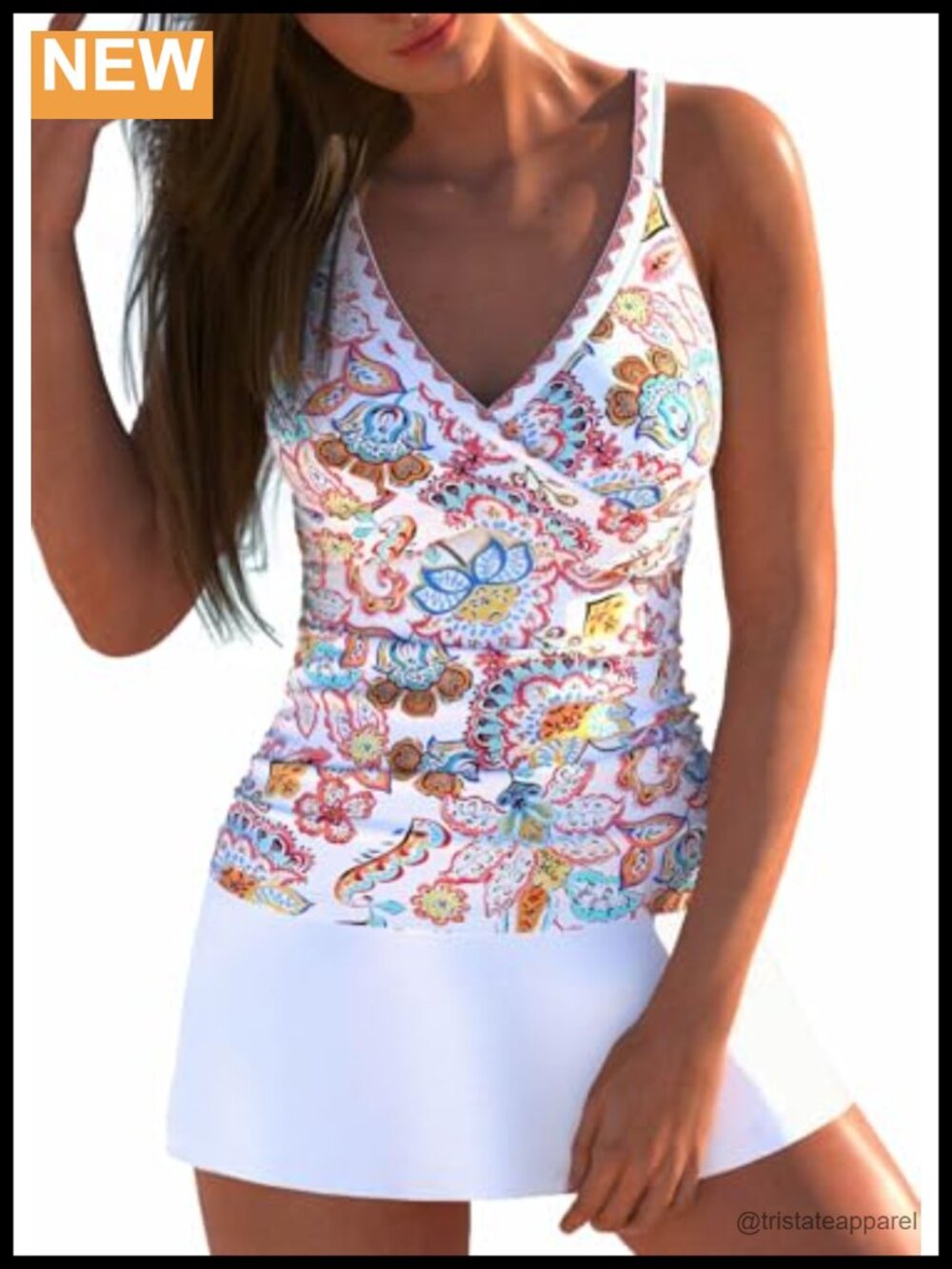 ROSEWE Women's Tankini Set Crisscross Back Swim Skirt Tummy Control